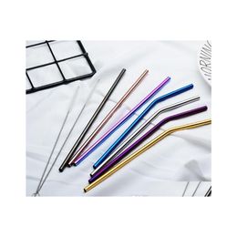 Drinking Straws 6X215Mm 304 Stainless Steel St Bent And Straight Reusable Colorf Sts Metal Cleaner Brush Bar Drop Delivery Home Gard Dhdon