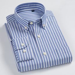 Men's Casual Shirts 8XL 7XL Pure Color Striped / Plaid Longsleeve Shirt for Men Dress Shirts 100% Cotton Oxford Business Oversized Button Up Shirt 230320