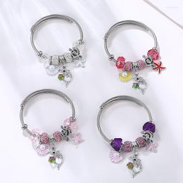 Bangle Fashion Bohemian Small Fresh Dolphin Crystal Bracelet Korean DIY Starfish Shell Pearl Stainless Steel Wire Bracelets For Women