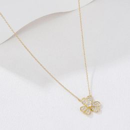 Chains 14K Gold Plated Flower Petals Pendant Necklace For Women Fashion Luxury Zirconia Choker Necklaces Female Jewellery Gifts