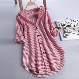 Women's Polos Plus Size Pregnant Woman Stripe Long Sleeve Turndown Collar Button Loose Top Shirts Blouse Maternity Fashion 230317