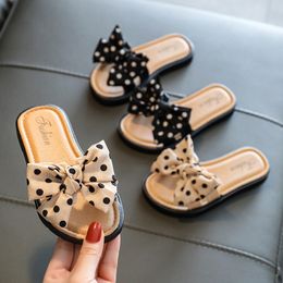 Slipper Bow Flats Open Toe Slide Sandals Nonslip Flip Flops Children Home Slippers Kids Girls Summer Cute Beach Shoe 230317