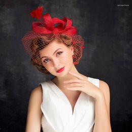 Headpieces 2023 Korean Fashion Women Hat Lace Floral Bridal Hats Wedding Accessories Red Gauze Female Headwear Elegant