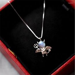 Pendant Necklaces Temperament Moonstone Small Devil Silver Plated Jewellery Female Cute Girl Fairy Crystal Clavicle Chain XL164