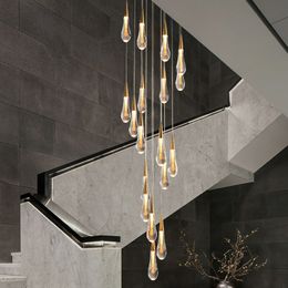 Villa Staircase Pendant Lights Meteor Shower Glass Crystal Restaurant Bar Indoor Hanging Lamp Water Drop Living Room Decoration