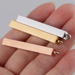 Charms 10PcsLot 540mm Stainless Steel 3D Gold Colour Stamping Bar Blank Long Square Pendant DIY Jewellery 230320