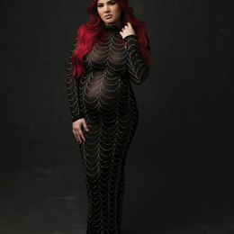 Maternity Dresse Sexy Mesh Long Maxi Pregnant Drill Pography Prop See Through 230320