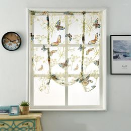 Curtain American Style Butterfly Roman Curtains Short Window Sheer For Kitchen Floral Tulle Living Room With Belt