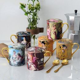 Mugs European Creative Bone China Mug Water Cup Office Household Ceramics English Classic Coffee With Lid Gift CL82104