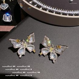 Necklace Earrings Set Yellow Zircon Butterfly For Women Antique Water Drop Gem Shell Insect Classic Gorgeous Jewellery