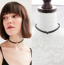 Choker Cool Style Thin Black PU Leather Faux Stone Charm Necklaces Pendants For Women