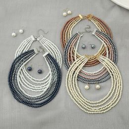 Necklace Earrings Set Europe And America Women's Jewelry Creative Imtation Pearls Handmade Beads Multi Layer Drop Sets Women