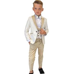 Handsome Boys' Suits Kids Formal Wear Tuxedos For Wedding Peaked Lapel Boy Suits Pants Jacket Vest Fitted Evening Party Dinner Suits Customize