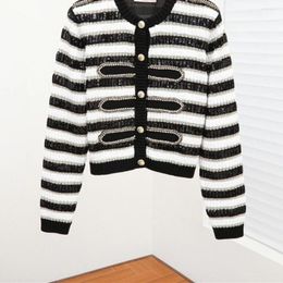 Women's Knits Luxury High Quality Women's Striped Cardigan International Brand Design S Casual Fashion Sweater Coats