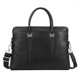 Briefcases Men's Genuine Leather Business Briefcase Thin Casual Man Shoulder Bag Messenger Male Laptops Handbags Men Travel Bags Tote