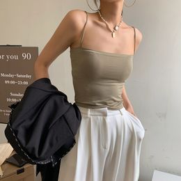 Women's Tanks Cami's Solid Color Suspender Vest Onepiece Breast Pad Outer Jacket Wireless Ribbon Backed Bra 230317