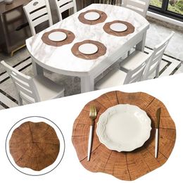 Table Mats Placemat Round PVC Imitation Wood Grain Decorative Insulation Non-Slip Mat Kitchen Decoration Accessories