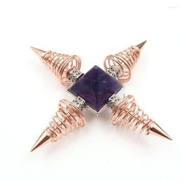 Pendant Necklaces FYJS Unique Rose Gold Colour Spiral Metal With Square Pyramid Amethysts Energy Transmitter Lapis Lazuli Jewellery