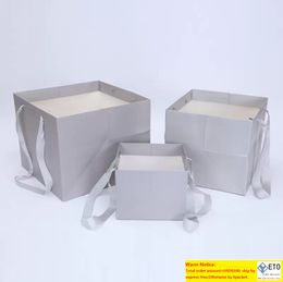 Flower Paper Boxes Gift Packing Bags Florist Gift Packaging Box with Handhold Hug Bucket for Party