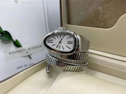 Women's watch, 32mm, stainless steel, double wound snake shaped, imported quartz movement, spring strap