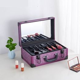 Suitcases Vintage Black Travel Professional Makeup Beauty Manicure PVC Waterproof Shaving Portable Large Organiser Storage Cosmetic Case 230317