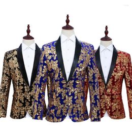 Men's Suits Pingrong Gold Sequins Blazer Men Designs Stage Singers Jacket Mens Clothes Dance Star Style Dress Masculino Homme