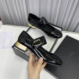 Chanelllies Fashion Dress Shoes Women CF Leather High Heel Metal Buckle Letter Wedding Party Business Casual Flat Shoes 06-026