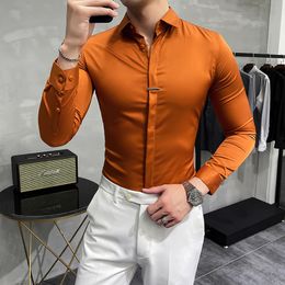 Men's Casual Shirts High-end 7 Colors Camisas De Hombre 7XL British Long Sleeve Social Mens Club Party Shirt Fashion Slim Fit Solid Dress Shirts Men 230320