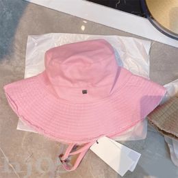 Vintage beach hat washable men bucket hat summer sun prevent breathable orange pink casquette cotton lining casual tassels canvas designer hats PJ027 C23