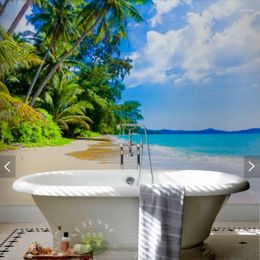 Wallpapers Sunny Beach View Wallpaper For Bathroom Blue Sky White Clouds Mural Wall Papers Home Decor Paper Bedroom