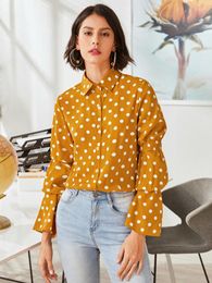 Women's Blouses Elegant Yellow Polka Dot Women Chiffon Shirt 2023 Spring Style Long Sleeve Lapel Top Blouse