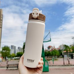 Water Bottles 530ml/750ml Double Stainless Steel Thermos Mug With Straw Portable Sport Vacuum Flask Travel Thermal Water Bottle Thermocup 230320