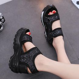 Sandals Women Fish Mouth Platform High Heels Wedge Gladiator Fashion Glitter Summer Shoes Woman Black White Zapatos Mujer1