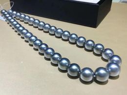 Chains Huge Charming 18"11-12mm Natural Sea Genuine Grey Round Pearl Necklace For Women Jewellery