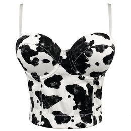 Womens Tanks Camis French Simple Denim Tank Tops Women Cow Pattern Camisole Bra Female Nightclub Party Sexy Backless Cropped Top Y3331 230320