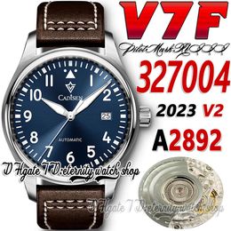 V7F V2 v7327004 A2892 Automatic Mechanical Mens Watch Blue Dial Number Markers Stainless Steel Case Brown Leather Strap 2023 Super Edition eternity wristwatches