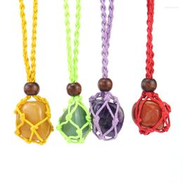 Pendant Necklaces Adjustable Necklace Cord Empty Stone Holder Colour Rope Natural Quartz Crystal Chakra Healing Net Bag