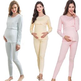 Sleep Lounge Winter Maternity Sleepwear Cotton Pajamas nightgown for breastfeeding Breathable Innerwear Support Belly Band Back Clothes 230320