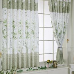 Curtain & Drapes Retro Bamboo Pattern Calico Finished Product Cloth Window Screens For Living Room Decoration #G2