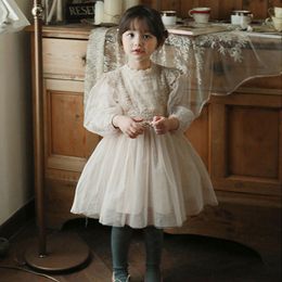 Girl's Dresses Children Clothes Spring Autumn Korean Girls Dress French Lantern Sleeve Dress for Children Princess Lace Sweet Girls Dress 230320