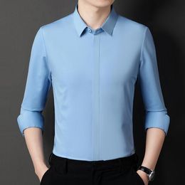 Men's Dress Shirts Inble Buttons Shirt For Business Trip Smart Casual Fashion Hidden Breasted Long Sleeve Solid 00061Men's