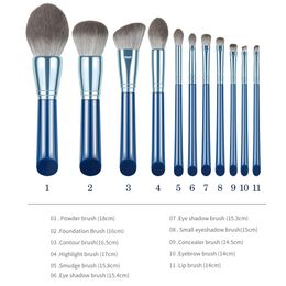 Beauty Items Private label blue makeup brushes 11pcs Wooden handle