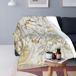 Blankets Gold Marble On White Fleece Throw Blanket Modern Geometric Graphic Blanket for Sofa Bedroom Soft Quilt 230320