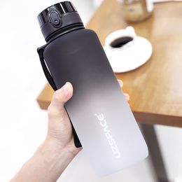 Water Bottles UZSPACE 1500ml Sports Water Bottle With Time Marker Large Capacity Portable Leak-Proof Outdoor Travel Drink Plastic Cup BPA Free 230320