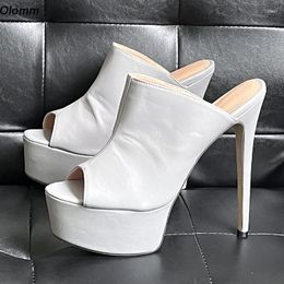 Sandals Olomm Handmade Women Summer Platform Mules Sexy Stiletto Heels Open Toe Beautiful Grey Party Shoes Size 35 47 52