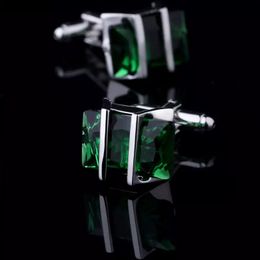 Cuff Links Bridegroom Wedding Evening Party Business Men French Shirts Silvery links Green Crystal link With Gift Bag 230320
