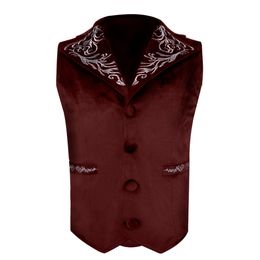 Men's Vests Parklees Men Wine Red Suede Mediaeval Renaissance Steampunk Sleeveless Suit Retro Slim Fit Single Breasted Waistcoat 230320