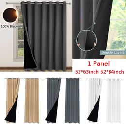 Curtain Full Blackout Polyester Material Back Black Lining Home Bedroom Heat Insulation Shading Round Hole Solid Color