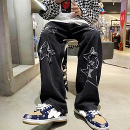 Jeans da uomo Vintage Pantaloni da donna coreani in denim Y2K Cltohes Streetwear Patchwork stampato Pantaloni larghi da uomo dritti per uomo 230320