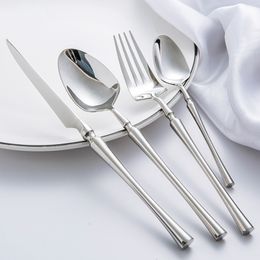 Dinnerware Sets 24pcslot Korean Food Portable Cutlery 304 Stainless Steel Table Fork Knife Spoon Dinner Set Gold Tableware 230320